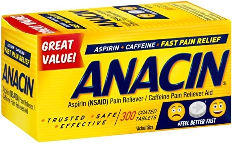 ANACIN ASPIRIN/CAFFEINE PAIN AISERIEVER | הקלה מהירה בכאב | 300 טבליות